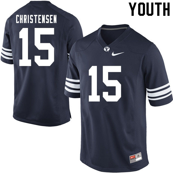 Youth #15 Caleb Christensen BYU Cougars College Football Jerseys Sale-Navy